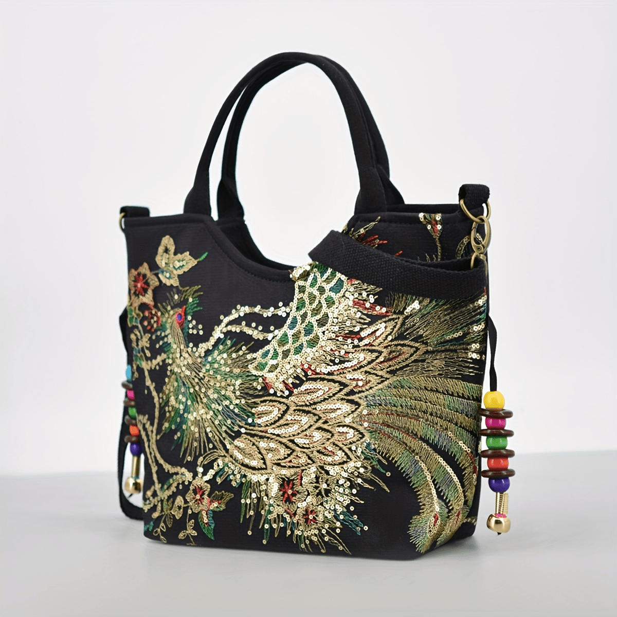 Women ' Embroidered Satchel Bag, Fashion Double Handle Purse, Retro Style Handbag with Removable Strap