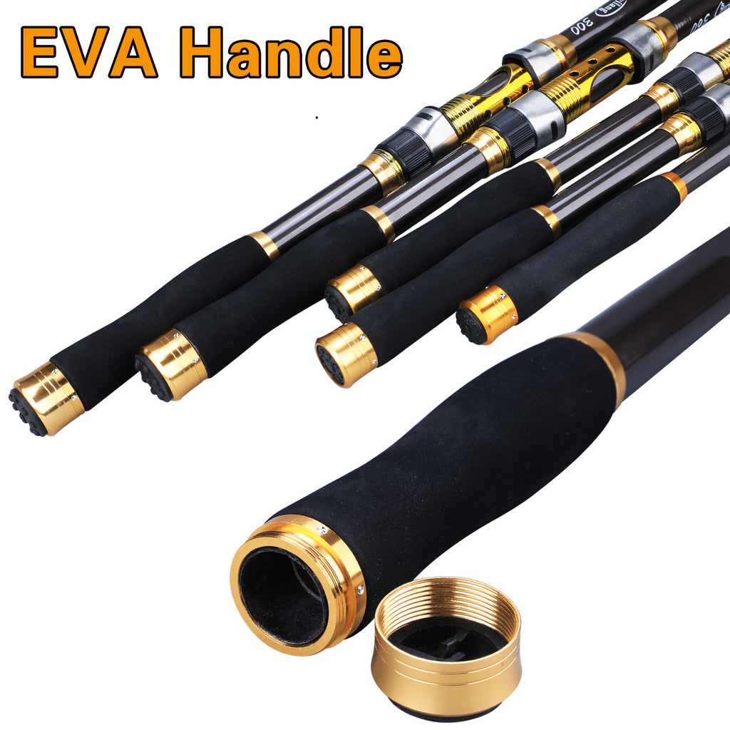 Sugaring Ultralight Carbon Fiber Spinning Fishing Rod - Portable, Medium Action, 6.72-9.84ft Extendable Length, Black & Golden with Comfort Grip Handle