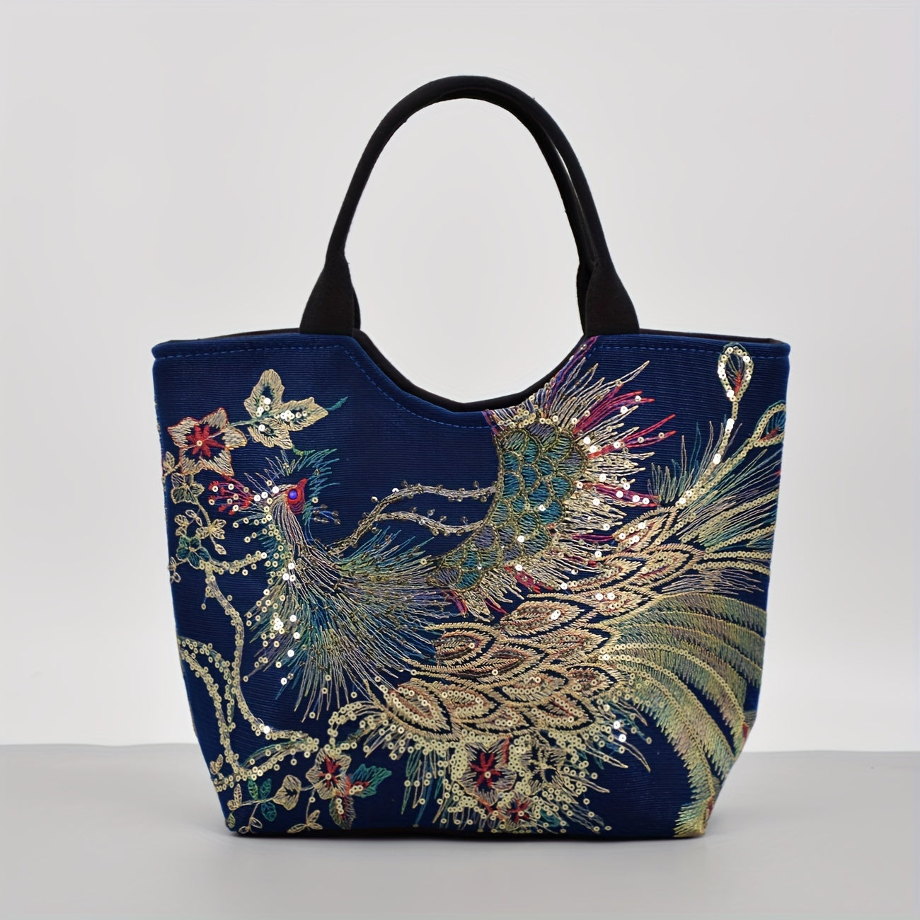 Women ' Embroidered Satchel Bag, Fashion Double Handle Purse, Retro Style Handbag with Removable Strap