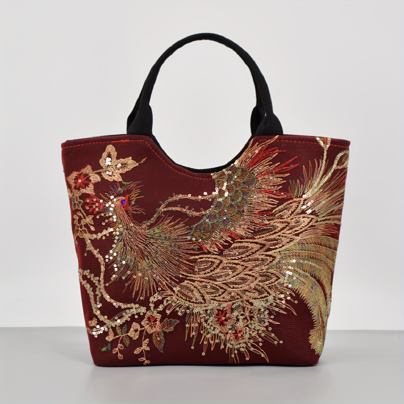 Women ' Embroidered Satchel Bag, Fashion Double Handle Purse, Retro Style Handbag with Removable Strap