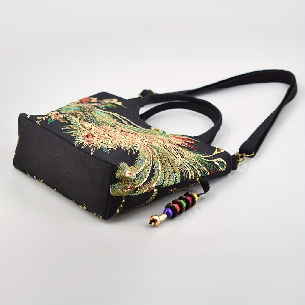 Women ' Embroidered Satchel Bag, Fashion Double Handle Purse, Retro Style Handbag with Removable Strap