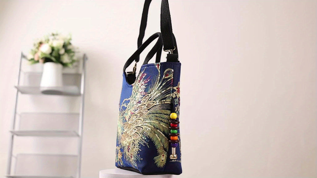 Women ' Embroidered Satchel Bag, Fashion Double Handle Purse, Retro Style Handbag with Removable Strap