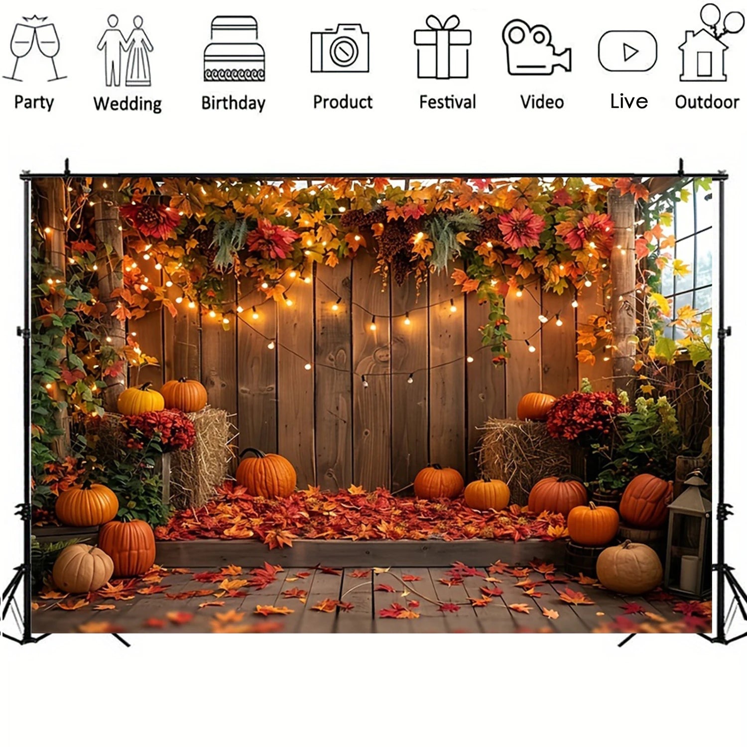 Fall Harvest Backdrop Autumn Barn Pumpkin Maple Photography Background Festivals Party Baby Shower Decor Banner