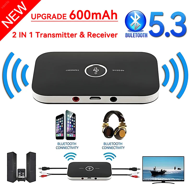 Bluetooth 5.3 Audio Transmitter Receiver 3.5mm AUX Jack RCA USB Dongle Music Wireless Adapter