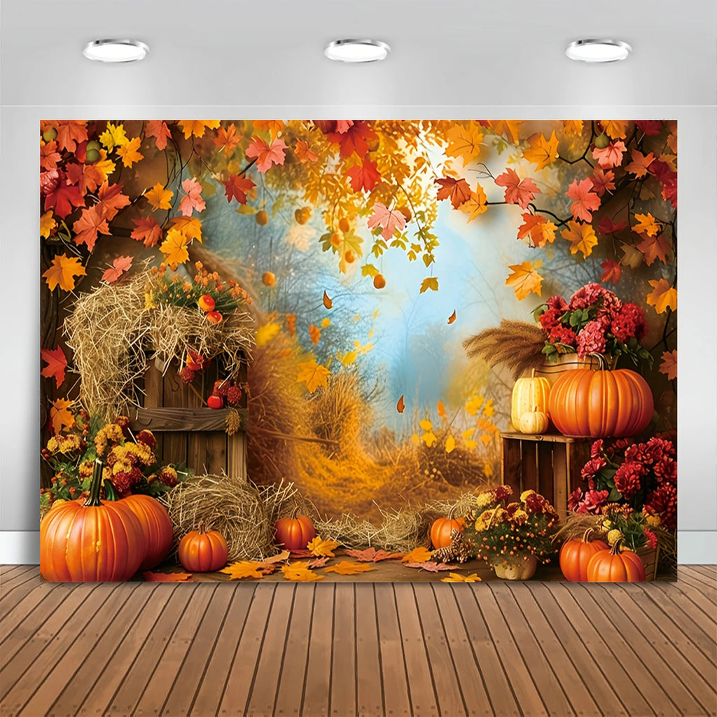 Fall Harvest Backdrop Autumn Barn Pumpkin Maple Photography Background Festivals Party Baby Shower Decor Banner