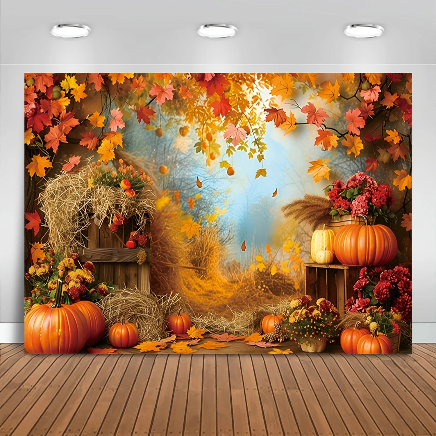 Fall Harvest Backdrop Autumn Barn Pumpkin Maple Photography Background Festivals Party Baby Shower Decor Banner