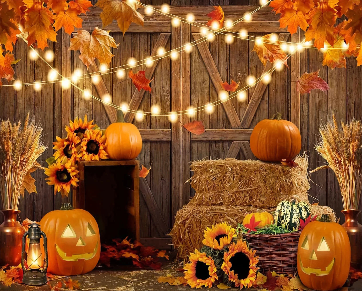 Fall Harvest Backdrop Autumn Barn Pumpkin Maple Photography Background Festivals Party Baby Shower Decor Banner