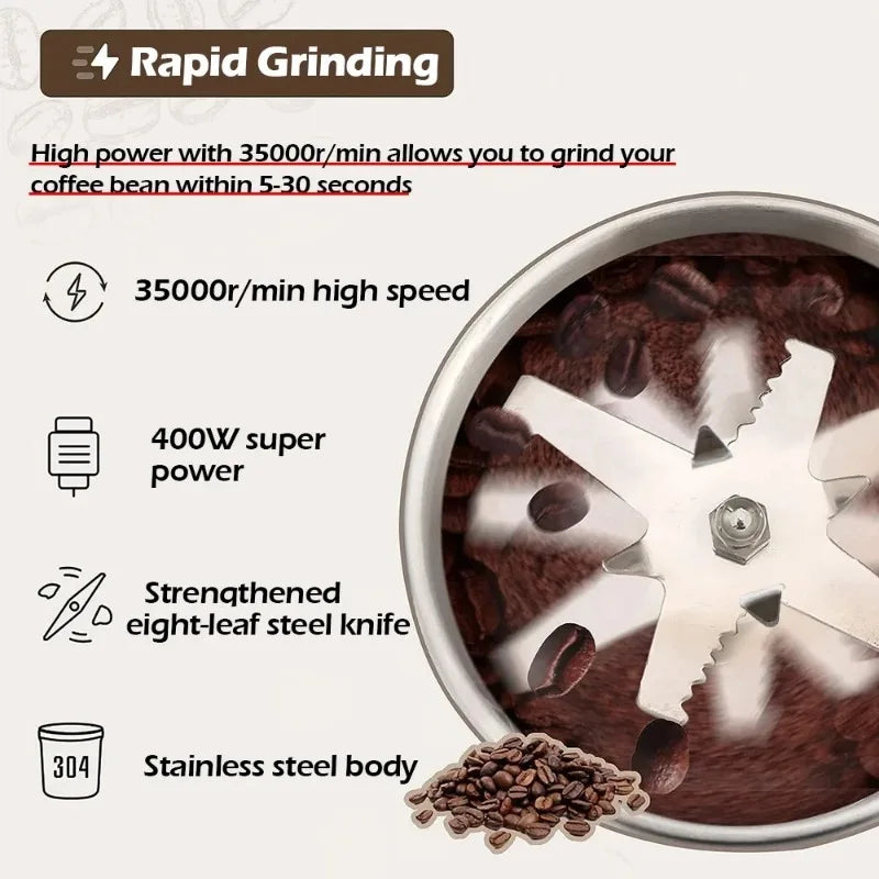 400W 304 Stainless Electric Grinder Eight Page Blade Electric Smash Machine Rice Beans  Blender