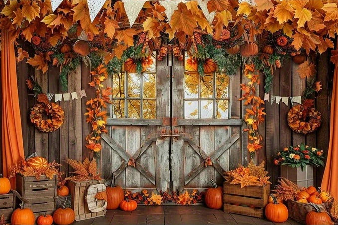 Fall Harvest Backdrop Autumn Barn Pumpkin Maple Photography Background Festivals Party Baby Shower Decor Banner
