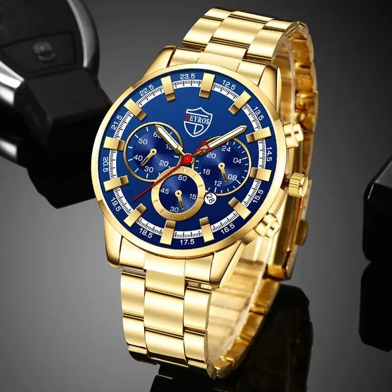 Watches Business Stainless Steel Quartz Wrist Watch Calendar Date Male Casual Sports