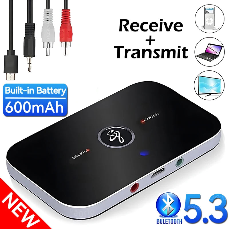 Bluetooth 5.3 Audio Transmitter Receiver 3.5mm AUX Jack RCA USB Dongle Music Wireless Adapter