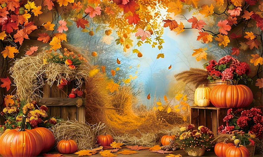 Fall Harvest Backdrop Autumn Barn Pumpkin Maple Photography Background Festivals Party Baby Shower Decor Banner
