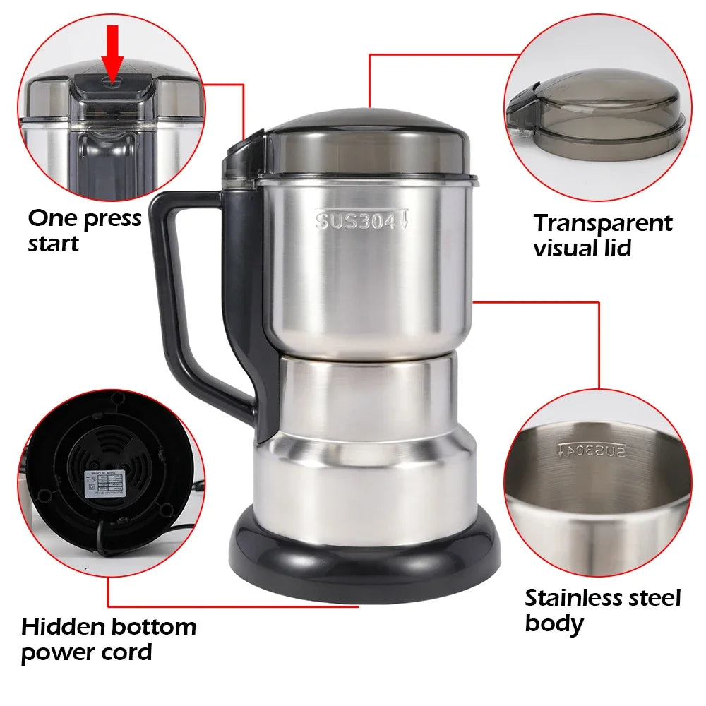 400W 304 Stainless Electric Grinder Eight Page Blade Electric Smash Machine Rice Beans  Blender