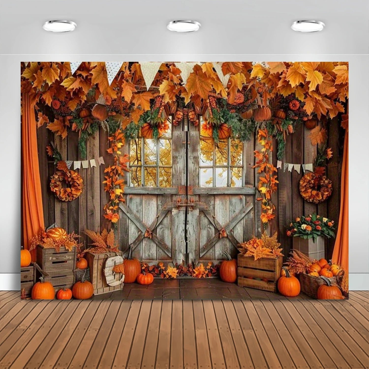 Fall Harvest Backdrop Autumn Barn Pumpkin Maple Photography Background Festivals Party Baby Shower Decor Banner
