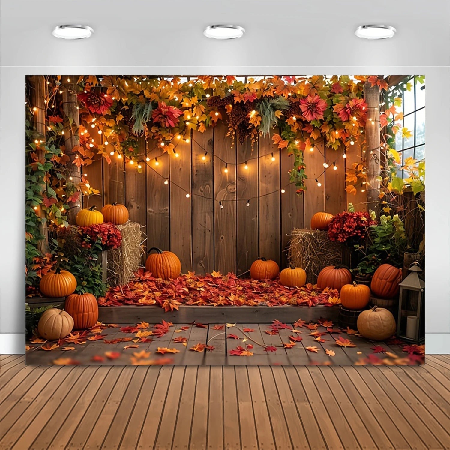 Fall Harvest Backdrop Autumn Barn Pumpkin Maple Photography Background Festivals Party Baby Shower Decor Banner