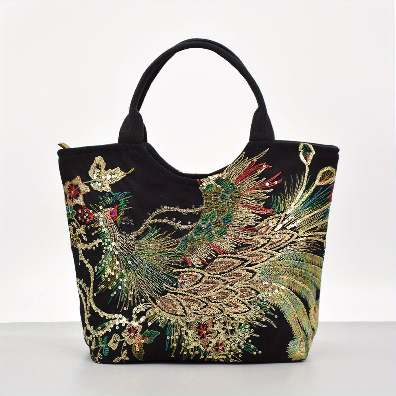 Women ' Embroidered Satchel Bag, Fashion Double Handle Purse, Retro Style Handbag with Removable Strap