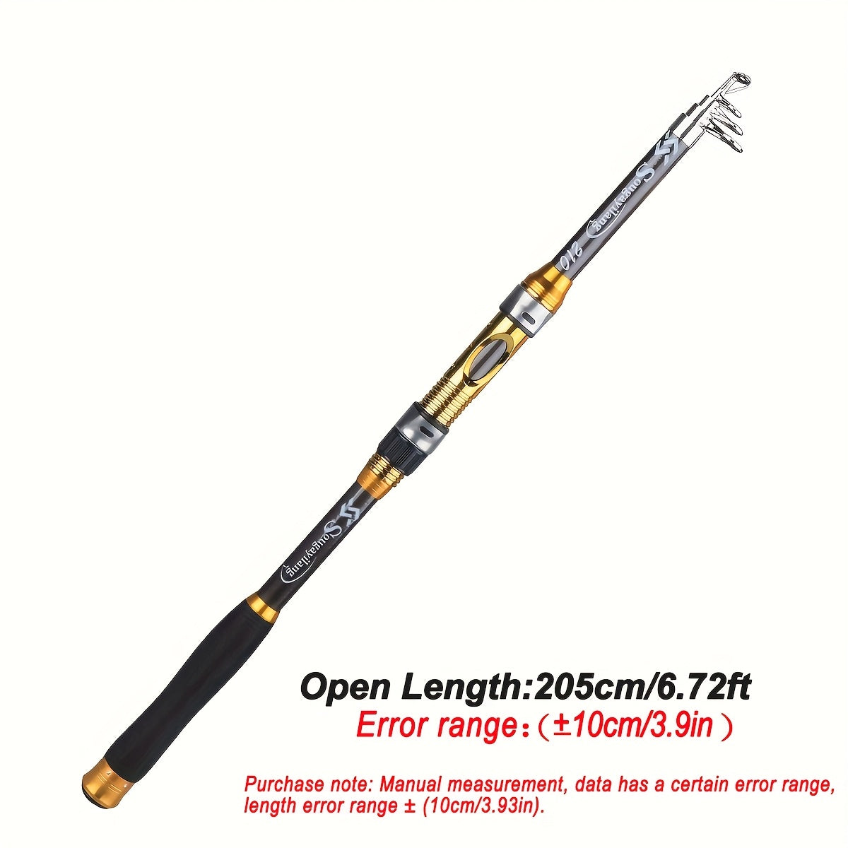 Sugaring Ultralight Carbon Fiber Spinning Fishing Rod - Portable, Medium Action, 6.72-9.84ft Extendable Length, Black & Golden with Comfort Grip Handle