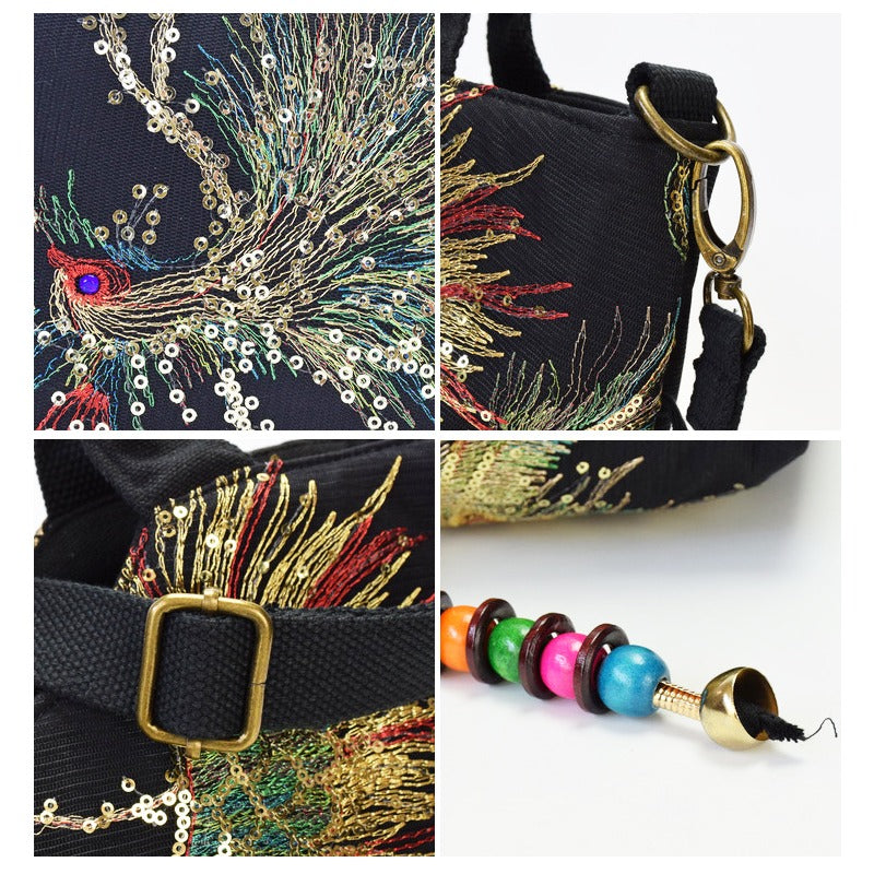 Women ' Embroidered Satchel Bag, Fashion Double Handle Purse, Retro Style Handbag with Removable Strap